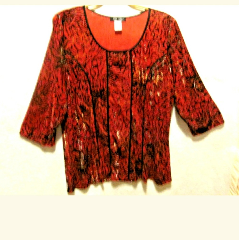 2x Velvet Feel Dressy Blouse Red and Black, shiny and classy..